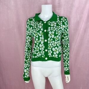 Pomelo X Esther Bunny Green Floral Cardigan Sweater Size XS